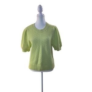 Cabi Lime Green Knit Top | Short Sleeve Sweater | Textured | Size M
